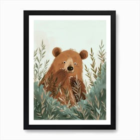 Brown Bear Hiding In Bushes Storybook Illustration 1 Art Print