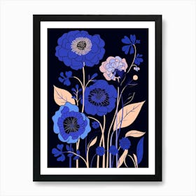 Blue Flower Illustration Scabiosa 4 Art Print
