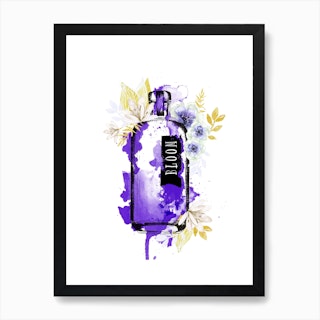 Purple Flowers Gin Bottle Art Print