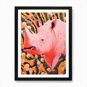 Orange Black & Pink Rhino Portrait Art Print