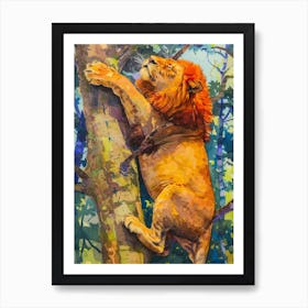 Masai Lion Climbing A Tree Fauvist Painting 3 Art Print