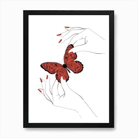 Holding Butterfly White Art Print