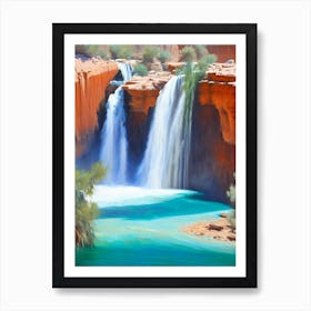 Havasu Falls, United States Peaceful Oil Art  Art Print