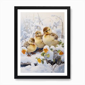 Snowy Winter Duckling 1 Art Print