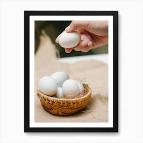 White Eggs In A Basket Art Print