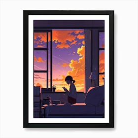 Anime Girl Reading A Book Art Print