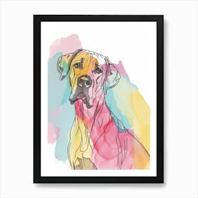 Pastel Great Dane Dog Watercolour Line Illustration 3 Art Print