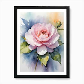 Pink Rose Watercolor Painting Art Print