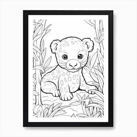 Line Art Jungle Animal Jaguar 2 Art Print