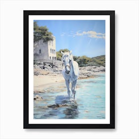 A Horse Oil Painting In Cala Macarella, Spain, Portrait 2 Art Print