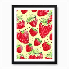 Strawberry Repeat Pattern, Fruit, Retro Drawing 3 Art Print