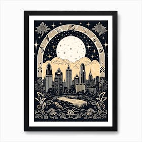 Philadelphia, United States, Tarot Card Travel  Line Art 4 Art Print