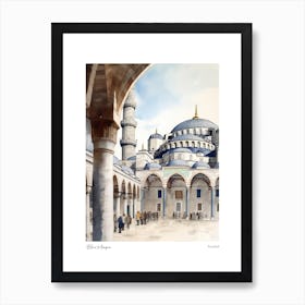 Blue Mosque, Istanbul 1 Watercolour Travel Poster Art Print