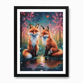 Foxes in Love ~ Valentines Day 1 Art Print