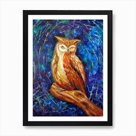 Owl on a branch Art Print