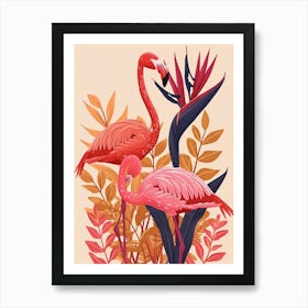 Andean Flamingo And Bird Of Paradise Minimalist Illustration 2 Art Print