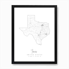 Texas Minimal Street Map Art Print