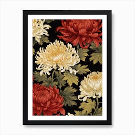 Chrysanthemums 3 William Morris Style Winter Florals Art Print