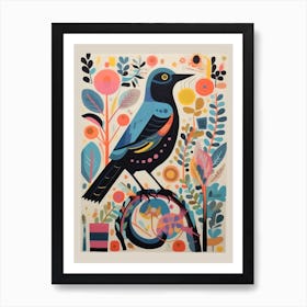 Colourful Scandi Bird Blackbird 4 Art Print