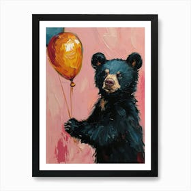 Cute Black Bear 2 With Balloon Art Print