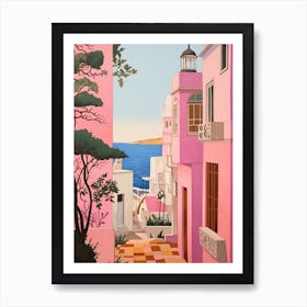 Faro Portugal 2 Vintage Pink Travel Illustration Art Print