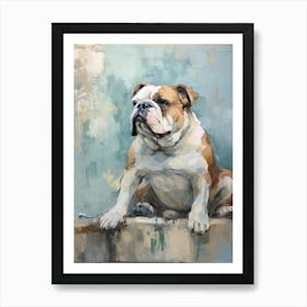 Bulldog Dog, Painting In Light Teal And Brown 1 Art Print