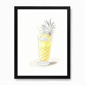 Pineapple Milkshake Dairy Food Pencil Illustration 2 Art Print