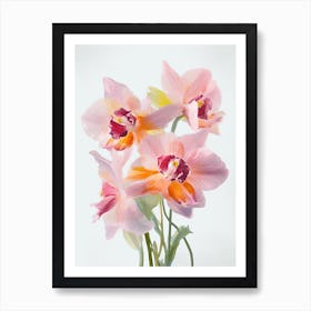 Orchids Flowers Acrylic Painting In Pastel Colours 6 Art Print