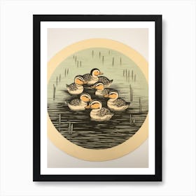 Duckling Family Japanese Style Painting 2 Art Print