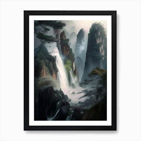 Huangshan Waterfall, China Realistic Photograph (1) Art Print