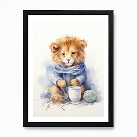 Knitting Watercolour Lion Art Painting 2 Art Print
