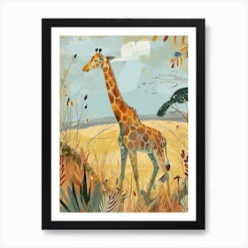 Modern Illustration Of A Giraffe In The Plants 1 Art Print