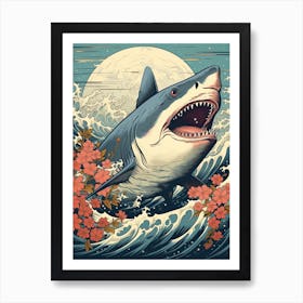 Shark Animal Drawing In The Style Of Ukiyo E 3 Art Print