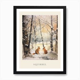 Winter Watercolour Squirrel 2 Poster Art Print