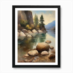 Forest Lake,Vintage Oil Painting,Farm Wall Decorations,Vintage Landscape,Vintage Landscape Oil Painting.9 Art Print