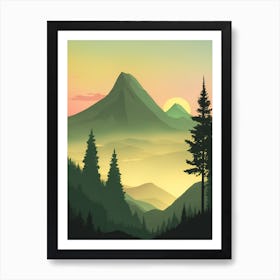 Misty Mountains Vertical Composition In Green Tone 182 Art Print