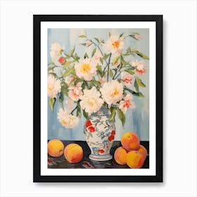 Marigold Flower And Peaches Still Life Painting 3 Dreamy Art Print