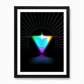 Neon Geometric Glyph in Candy Blue and Pink with Rainbow Sparkle on Black n.0098 Art Print