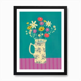 Flowers On Green And Pink Art Print