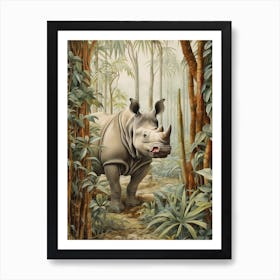 Rhino In The Jungle Realistic Illustration 3 Art Print