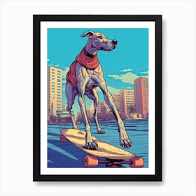 Great Dane Dog Skateboarding Illustration 1 Art Print