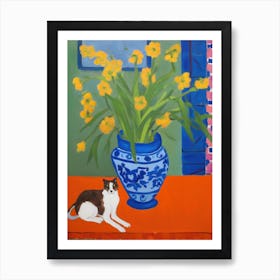 A Painting Of A Still Life Of A Delphinium With A Cat In The Style Of Matisse 4 Art Print