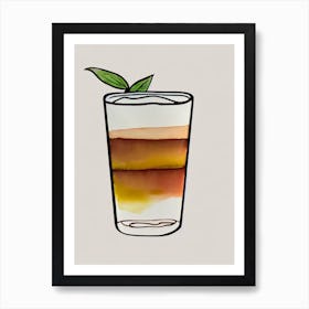 Choco Cola Minimal Line Drawing With Watercolour Cocktail Poster Art Print