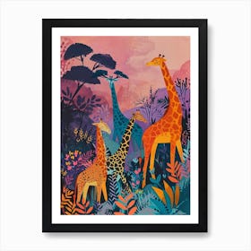 Giraffes At Dusk Illustration 3 Art Print