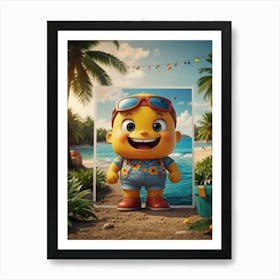 Cartoon Character On The Beach Art Print