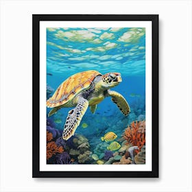 Sea Turtle In The Ocean Blue Aqua 5 Art Print