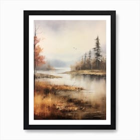 Lake In The Woods In Autumn, Painting 23 Art Print