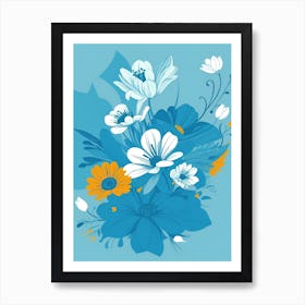 Beautiful Flowers Illustration Vertical Composition In Blue Tone 32 Art Print