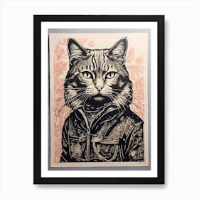 Cat In Leather Jacket Art Print