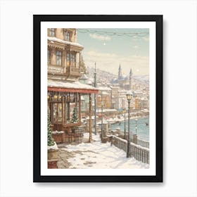 Vintage Winter Illustration Istanbul Turkey 1 Art Print